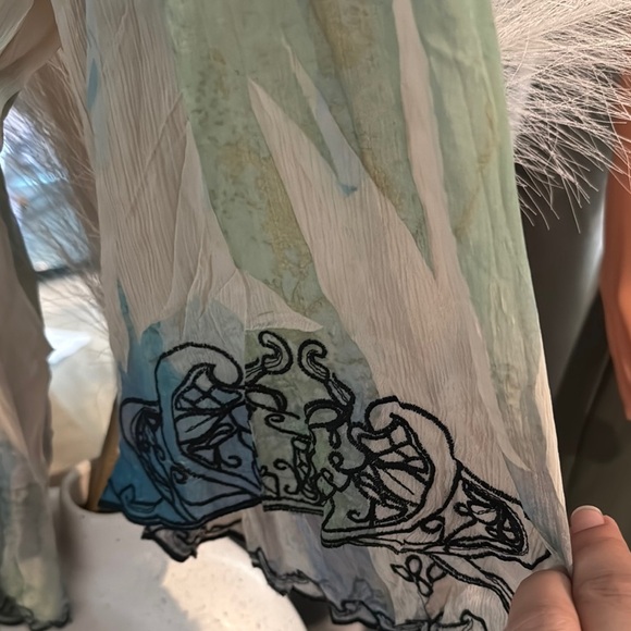 Tan and Orange Asymmetrical 3/4 Sleeve Blouse - Picture 3 of 6